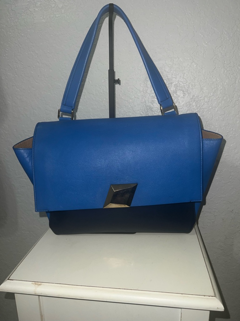 MCM Blue Structured Top-Handle Satchel Bag